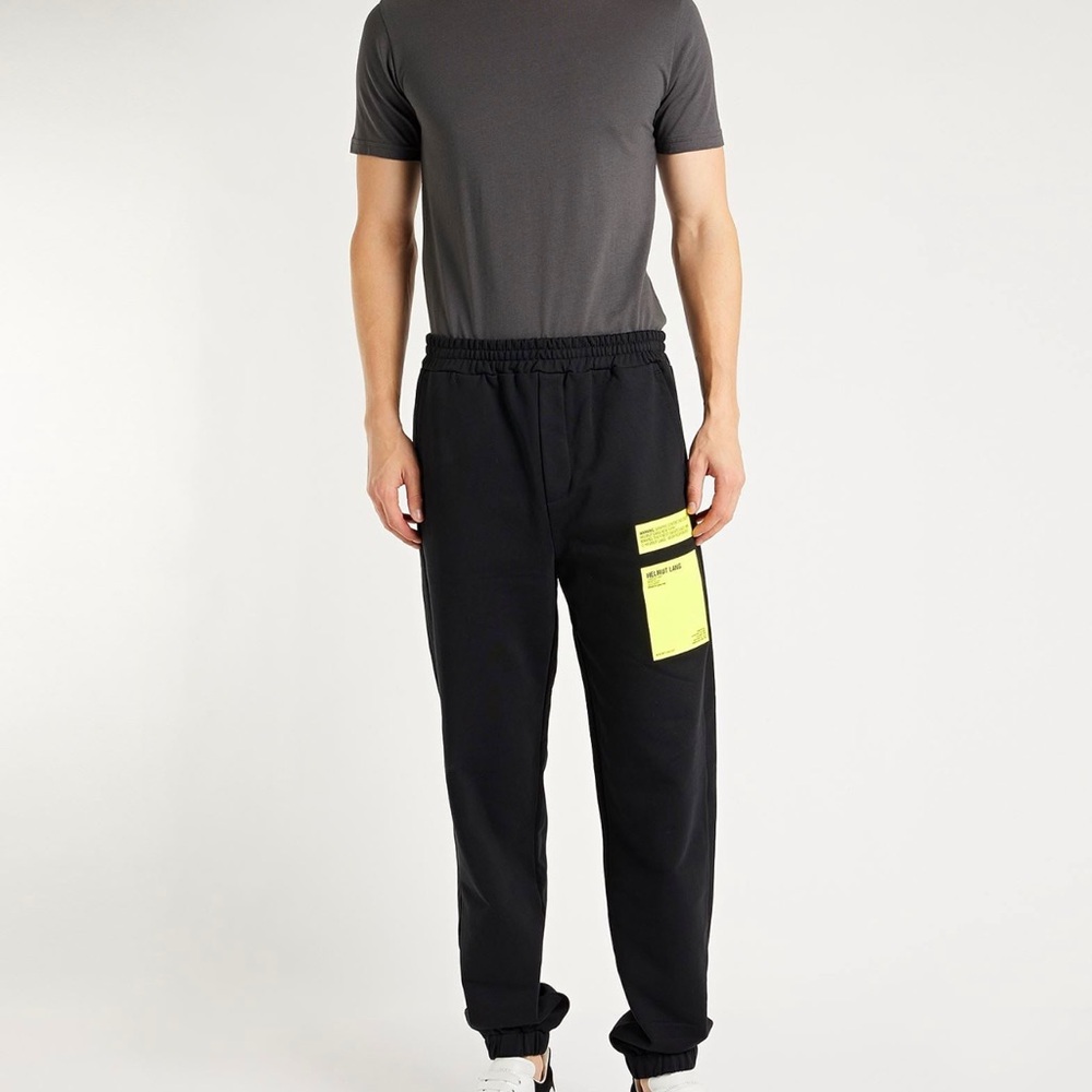 Helmut Lang Black Joggers with Neon Yellow Detail